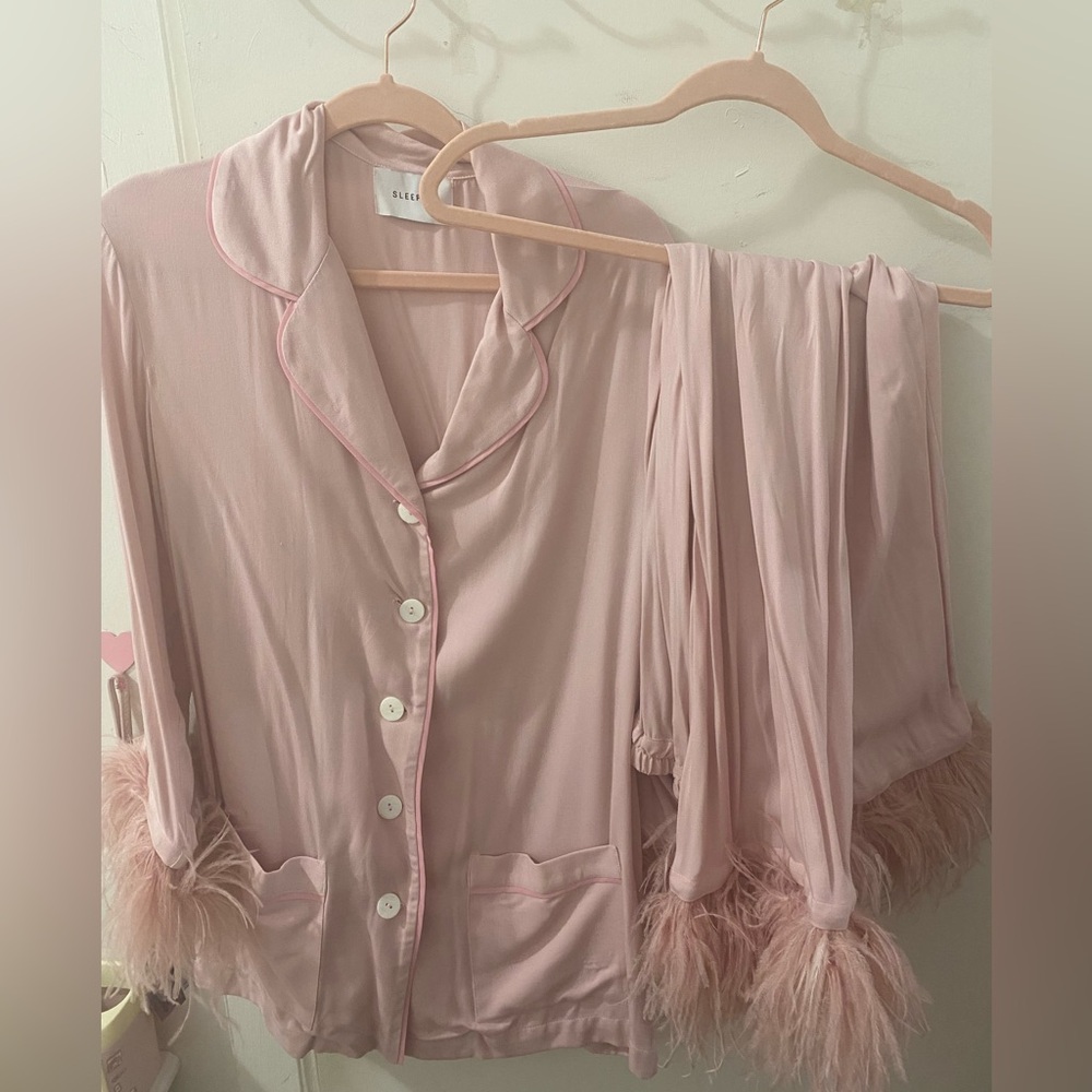 Sleeper Pink Feather Trim Pajama Set